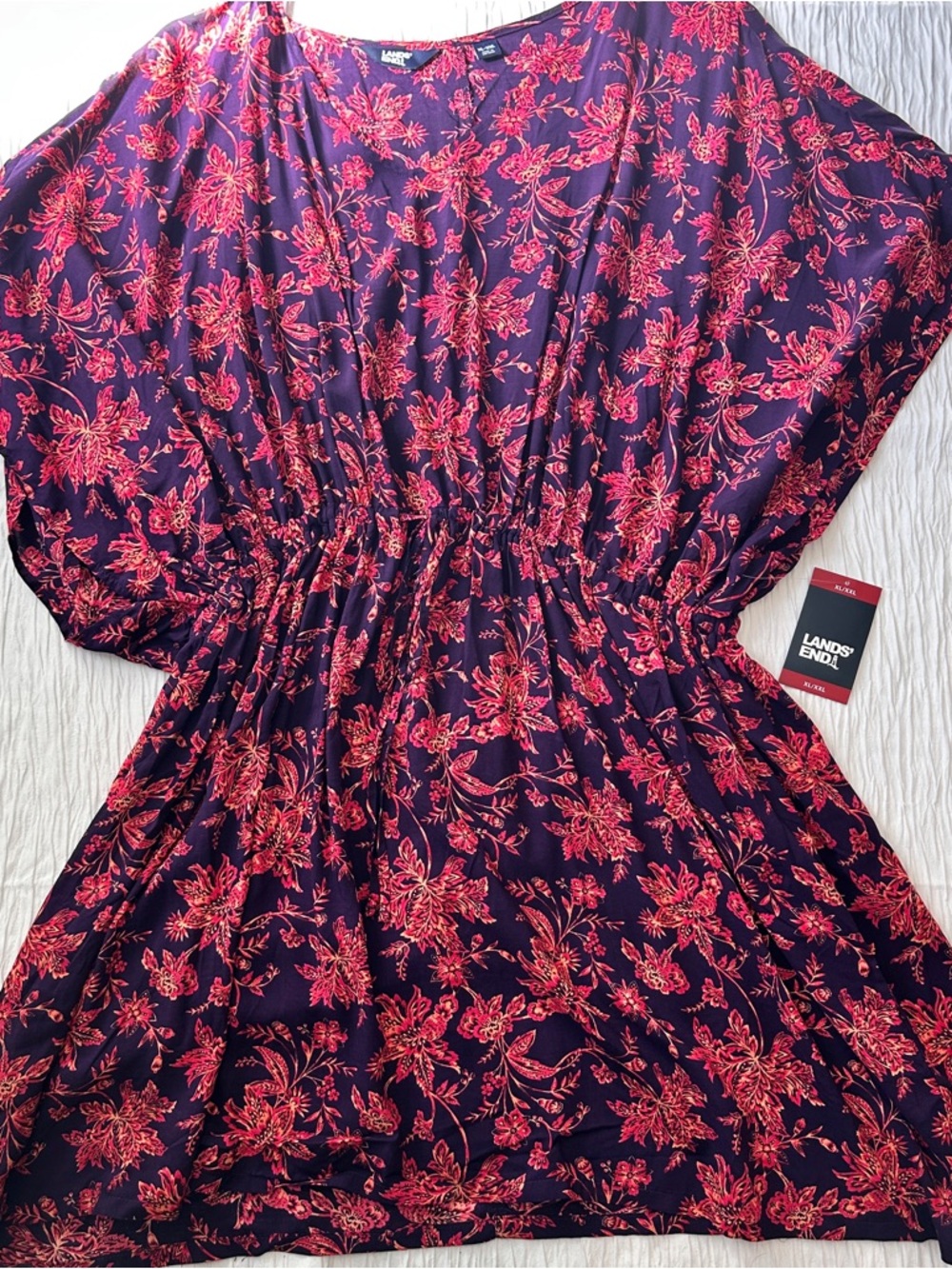 Lands’ End‎ Floral Dress Cover Up Womens M L XL XXL Purple Pink Modal V Neck NWT